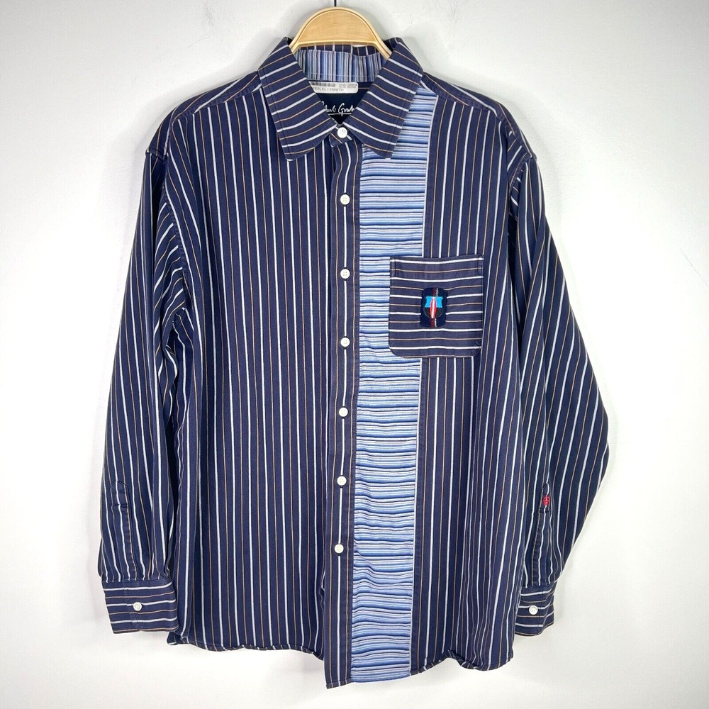 Robert Graham Men's Size XL Flip Cuff‎ Button Front Cotton Dress Shirt Striped